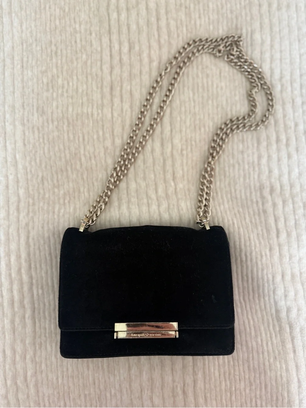 kate spade Black Velvet Chain Shoulder Bag with Gold Hardware